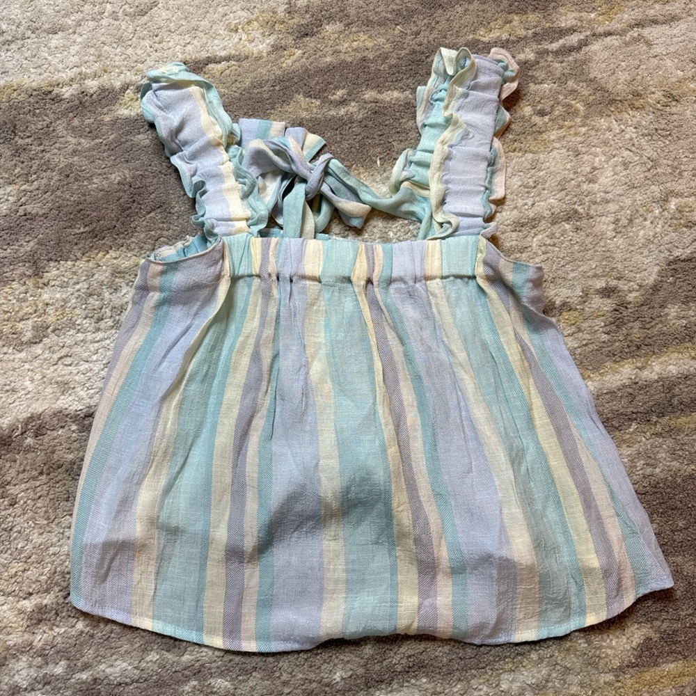Blu Pepper Striped Ruffle Blouse - Blue and Cream